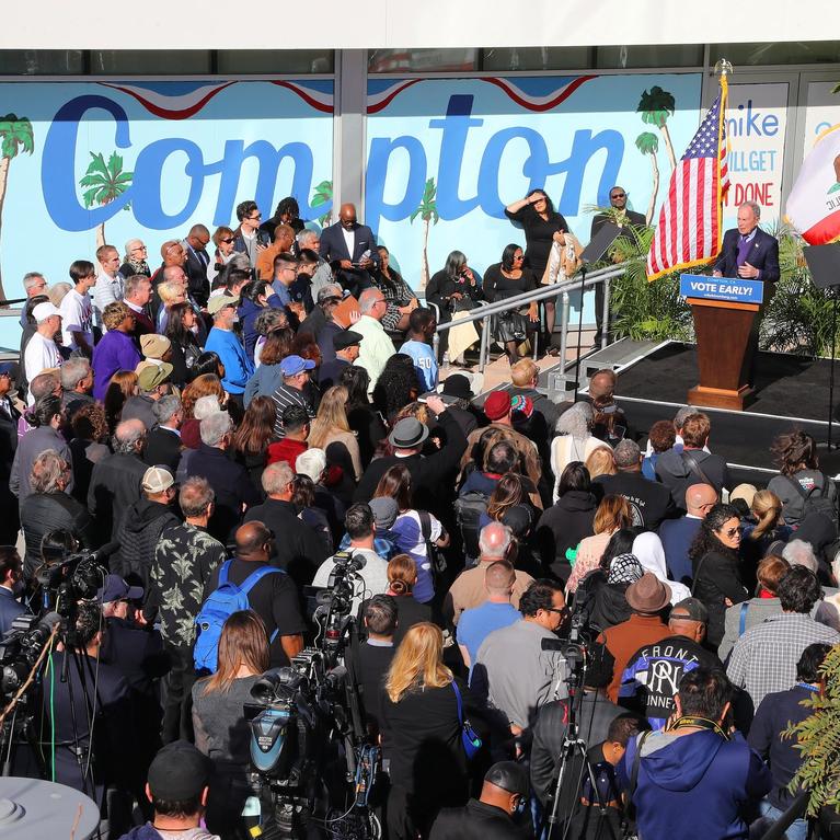 Image of Presidential Democratic Candidate Mike Bloomberg in his rally in the city of Compton, CA. 