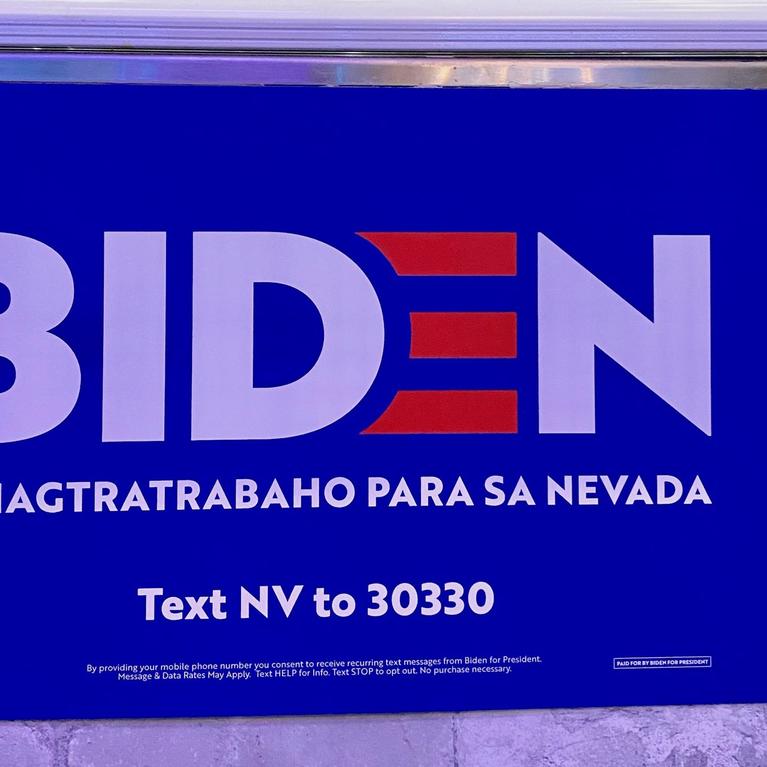 A Tagalog sign for Joe Biden was made available to supporters during an AAPI event in Las Vegas’ Chinatown he did ahead of the Nevada caucus in February. | AJPress photo by Christina M. Oriel