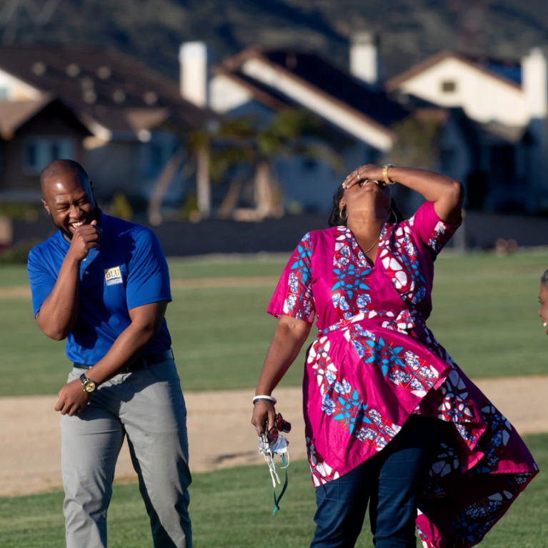 Dina Walker, Blu CEO, third from top right, and other educators are part of The Black Equity Initiative which released its Inland Empire Black Education Agenda at Fontana Park on Tuesday, February 23, 2021. Nearly 1,100 Black parents, students and community members in the Inland Empire were surveyed. (Photo by Cindy Yamanaka, The Press-Enterprise/SCNG)