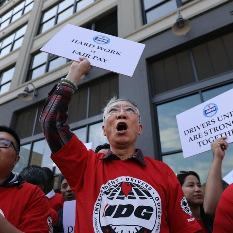 Image of Protestors from the Independent Drivers Guild (Spencer Platt/Getty Images)