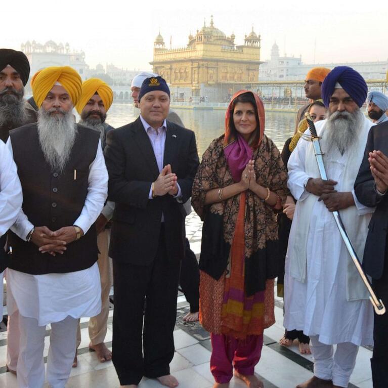 South Carolina Governor Nikki Haley along with her husband Michael Haley at the Golden Temple, Nov. 15, 2014, in Amritsar, India.