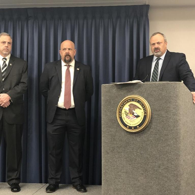 United States Attorney for the District of Arizona Michael Bailey speaking at a press conference on February 11, alongside Homeland Security Investigations' Scott Brown and Immigration and Customs Enforcement's Albert Carter.