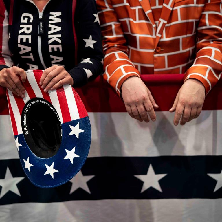 Picture of two Trump supporters in a campaign rally in Las Vegas.