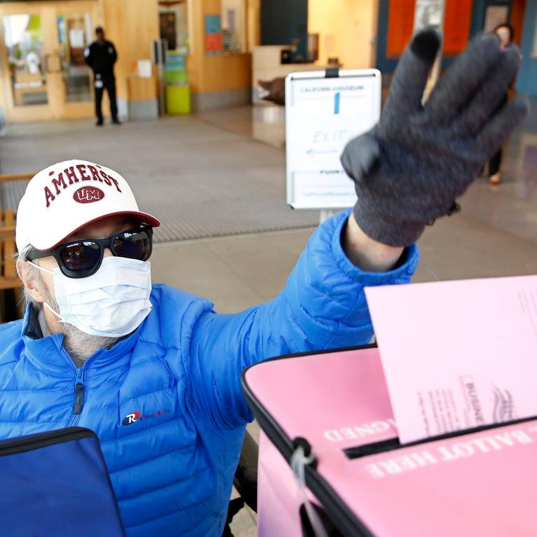 A man casting his ballot on the eve of Super Tuesday, at a voting center in Sacramento in March.Credit...Rich Pedroncelli/Associated Press
