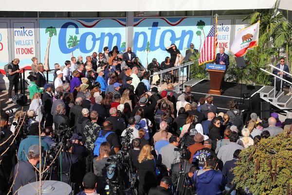 Image of Presidential Democratic Candidate Mike Bloomberg in his rally in the city of Compton, CA. 