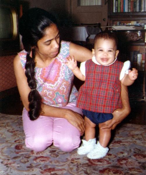 Kamala Harris stands supported by her mother, Shyamala, in an undated photo.Courtesy Biden Harris Campaign