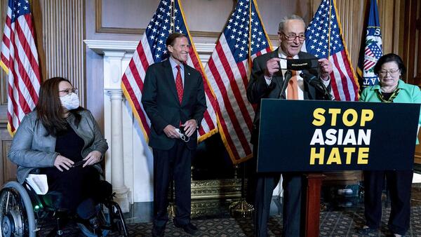 Senate Majority Leader Chuck Schumer (D-NY), Senator Mazie Hirono (D-HI), Senator Tammy Duckworth (D-IL) and Senator Richard Blumenthal (D-CT) held a press conference following Senate passage of the COVID-19 Hate Crimes Act and the NO HATE ACT at the U.S. Capitol in Washington, D.C., Thursday, Apr. 22, 2021.