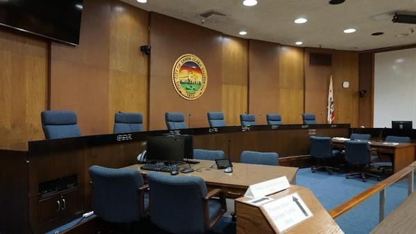 Image of empty Santa Clara City Council Chambers