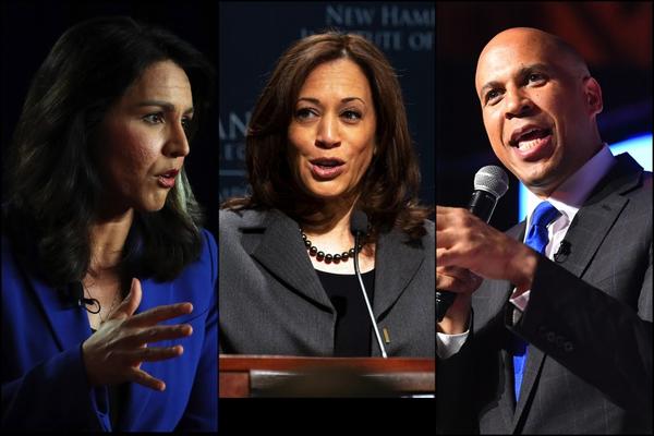 Photo of presidential candidates Gabbard, Harris, Booker 