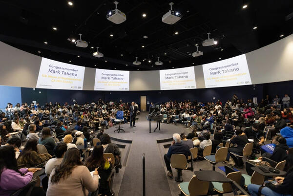 Rep. Mark Takano, D-Riverside, speaks Friday, Feb. 10, 2023, to students during the Southern California Youth Futures Summit at UC Riverside. At the event, Inland Empire congressional and state legislative leaders met with youth leaders to discuss policy solutions for Southern California