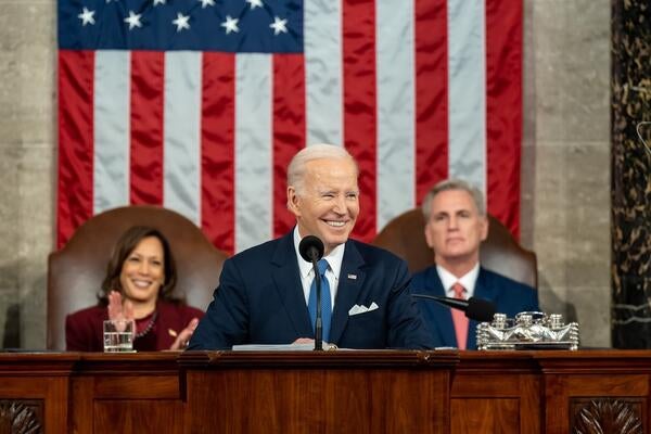 President Joe Biden delivering his State of the Union address Tuesday, February 7, 2023, on the House floor of the U.S. Capitol in Washington, D.C.