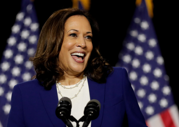 Democratic vice presidential candidate Senator Kamala Harris speaks at a campaign event, on her first joint appearance with presidential candidate and former Vice President Joe Biden after being named by Biden as his running mate, at Alexis Dupont High School in Wilmington, Delaware, U.S., August 12, 2020. REUTERS/Carlos Barria/File Photo