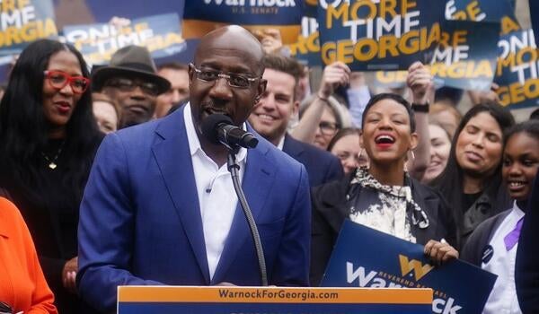 Sen. Raphael Warnock, D-Ga., speaks during a news conference, Nov. 10, 2022, in Atlanta. Warnock is running against Republican Herschel Walker in a runoff election.