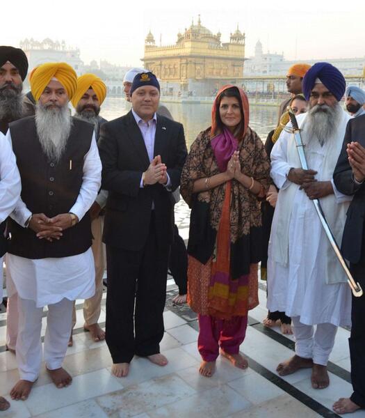 South Carolina Governor Nikki Haley along with her husband Michael Haley at the Golden Temple, Nov. 15, 2014, in Amritsar, India.