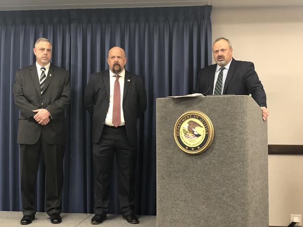 United States Attorney for the District of Arizona Michael Bailey speaking at a press conference on February 11, alongside Homeland Security Investigations' Scott Brown and Immigration and Customs Enforcement's Albert Carter.