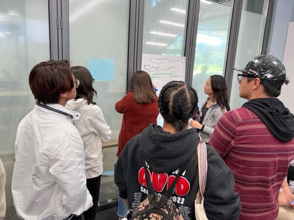 Youth attendees write visioning statements during a workshop at the SoCal Youth Futures Summit at UCR on February 10th, 2023.